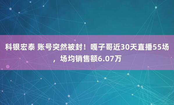 科银宏泰 账号突然被封！嘎子哥近30天直播55场，场均销售额6.07万
